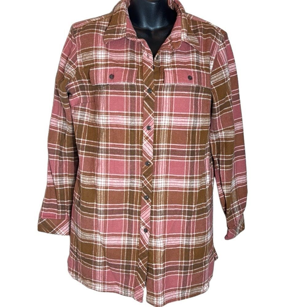 L.L. Bean Pink and Brown Plaid Button Down Shirt